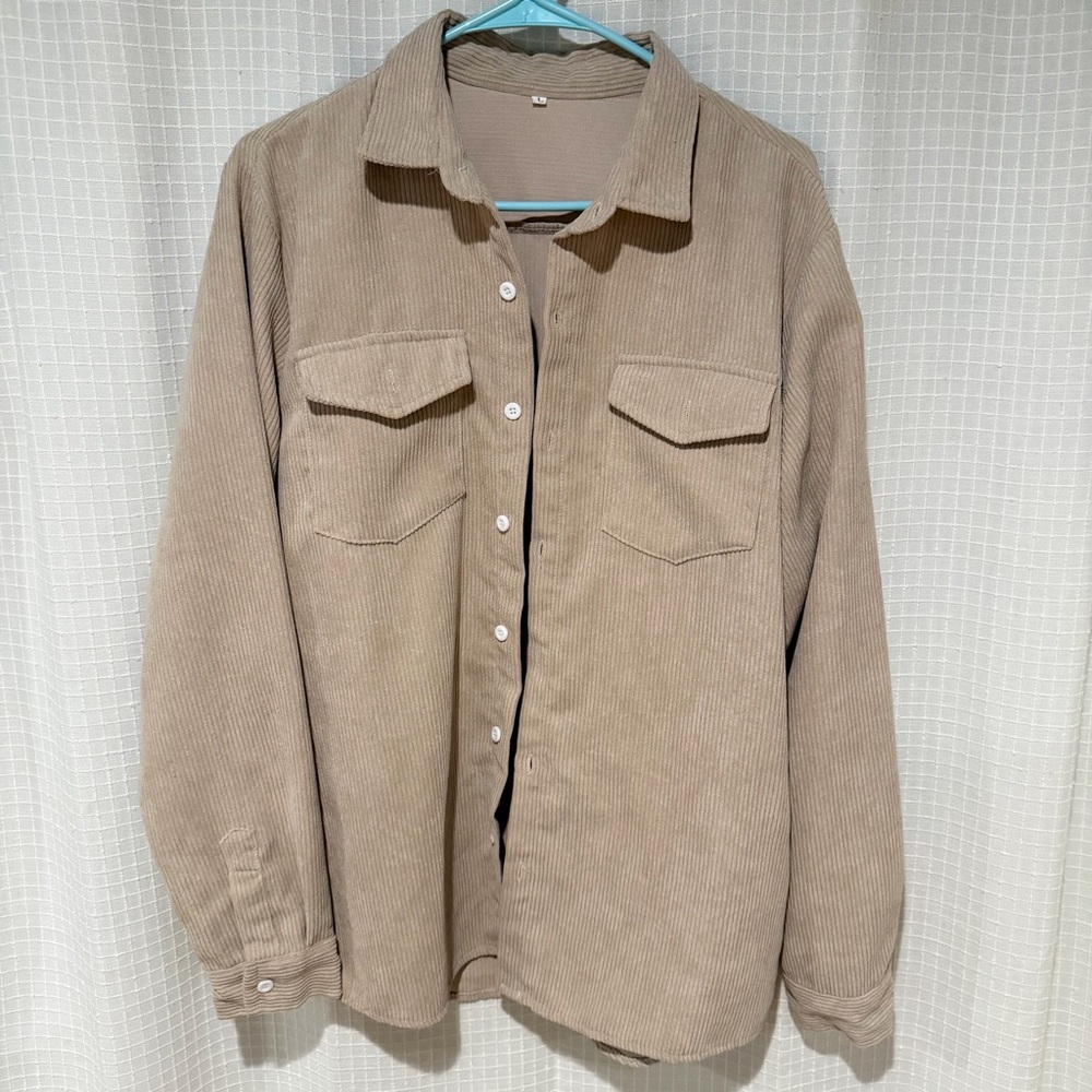 SHEIN Men's Tan Corduroy Button-Down Shirt